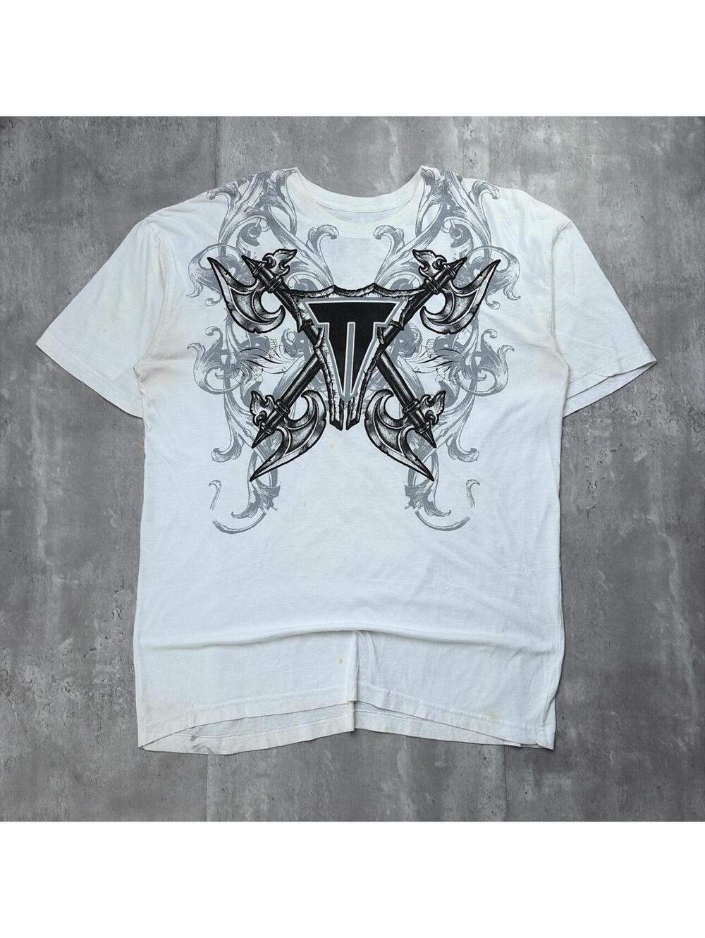 Y2K White Affliction Throwdown Grunge Gothic Distressed Skull Skater T-Shirt